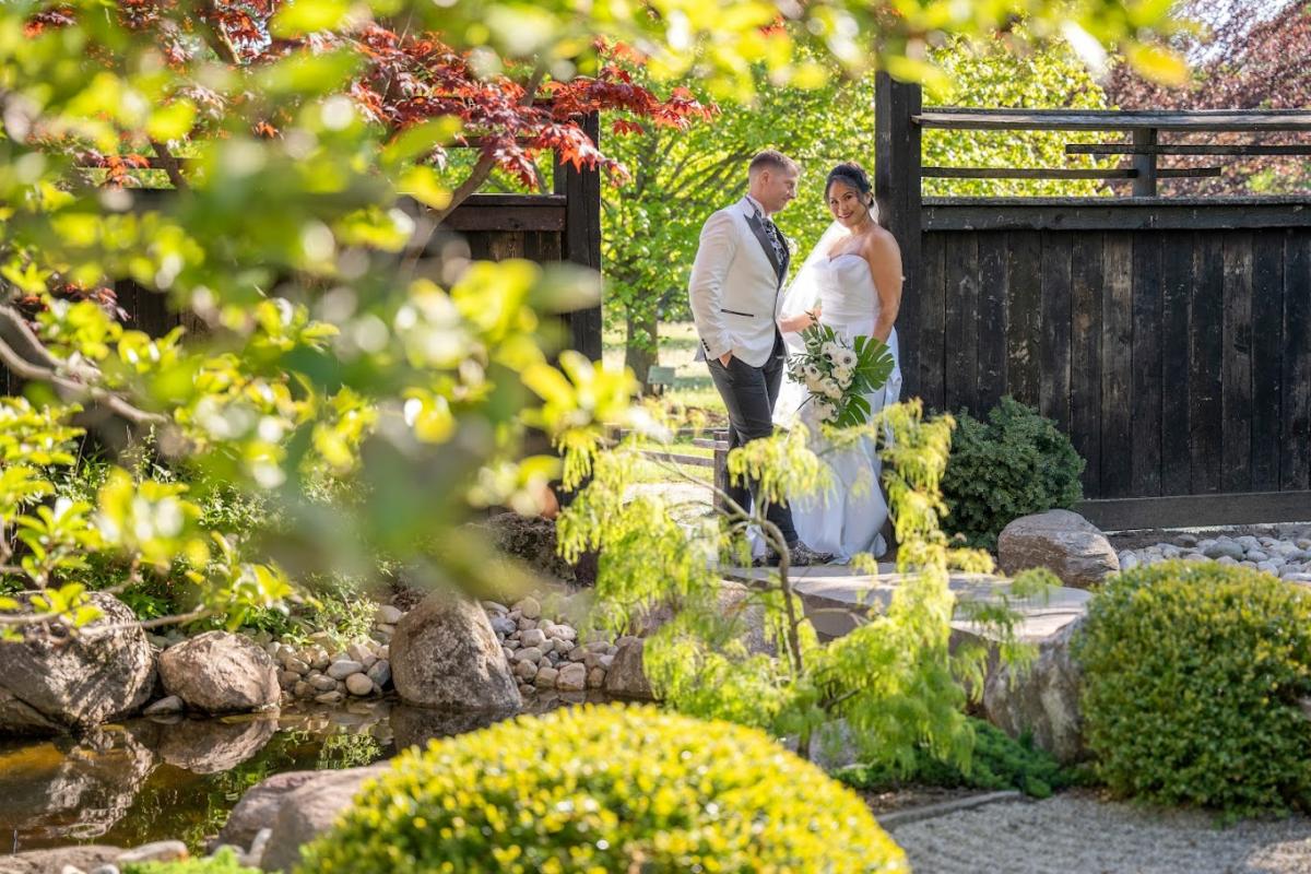 Wedding Couple in The David G. Porter Memorial Japanese Garden