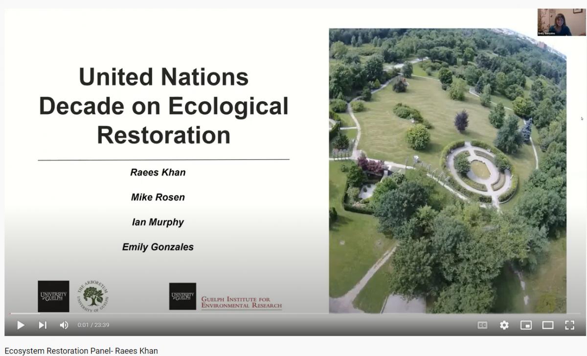 title slide for Raees' presentation. Text reads: United Nations Decade on Ecological Restoration